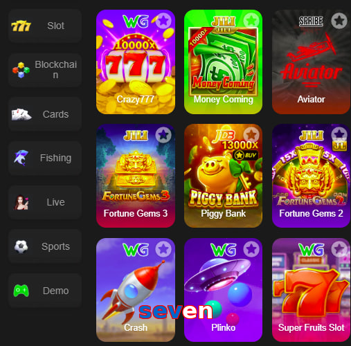 Main screen of Seven game page for PK players